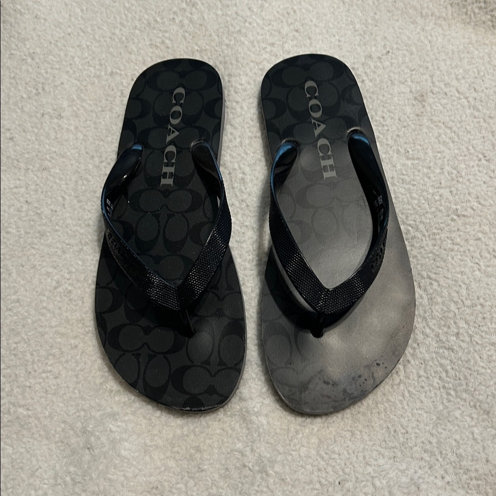Coach Black Signature Flip Flops